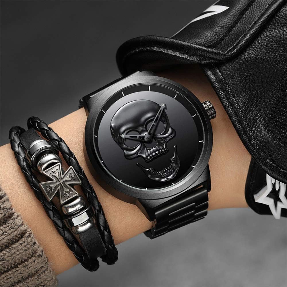 GIMTO Creative Men's 3D Skull Watch Cool Stainless Steel Big Dial Vintage Boy Quartz Military Wristwatch (Black 3D Skull) - Image 7