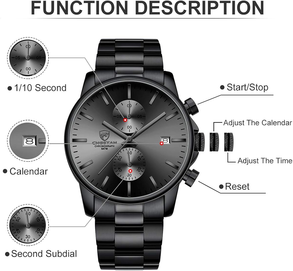 GOLDEN HOUR Fashion Business Mens Watches with Stainless Steel Waterproof Chronograph Quartz Watch for Men, Auto Date - Image 4