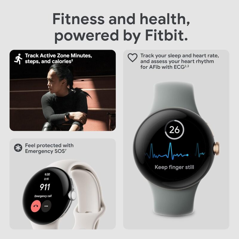 Google Pixel Watch - Android Smartwatch with Fitbit Activity Tracking - Heart Rate Tracking Watch Polished Silver Stainless Steel case with Charcoal Active band - WiFi - Image 3