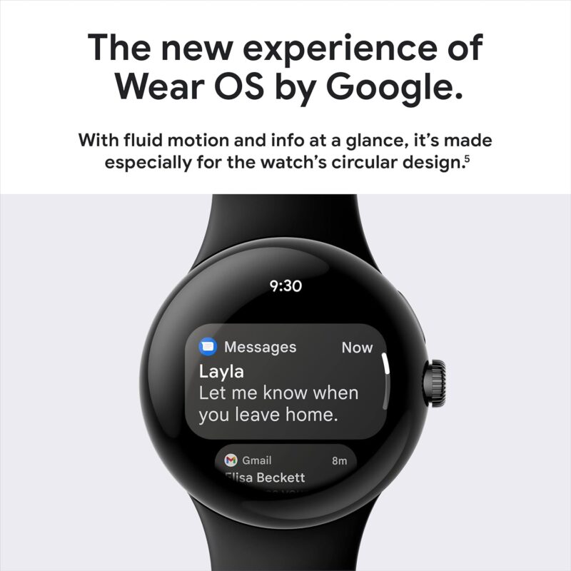 Google Pixel Watch - Android Smartwatch with Fitbit Activity Tracking - Heart Rate Tracking Watch Polished Silver Stainless Steel case with Charcoal Active band - WiFi - Image 9