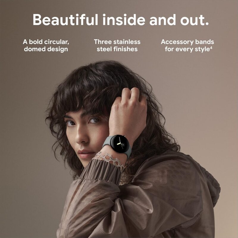 Google Pixel Watch - Android Smartwatch with Fitbit Activity Tracking - Heart Rate Tracking Watch Polished Silver Stainless Steel case with Charcoal Active band - WiFi - Image 2