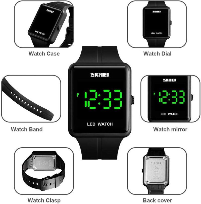 Gosasa Unisex Square LED Digital Watch Large Face Fashion 3Bar Waterproof Sports Electronic for Men Watch for Women Student Silicone Strap Student Military Outdoor Sports Watch - Image 4