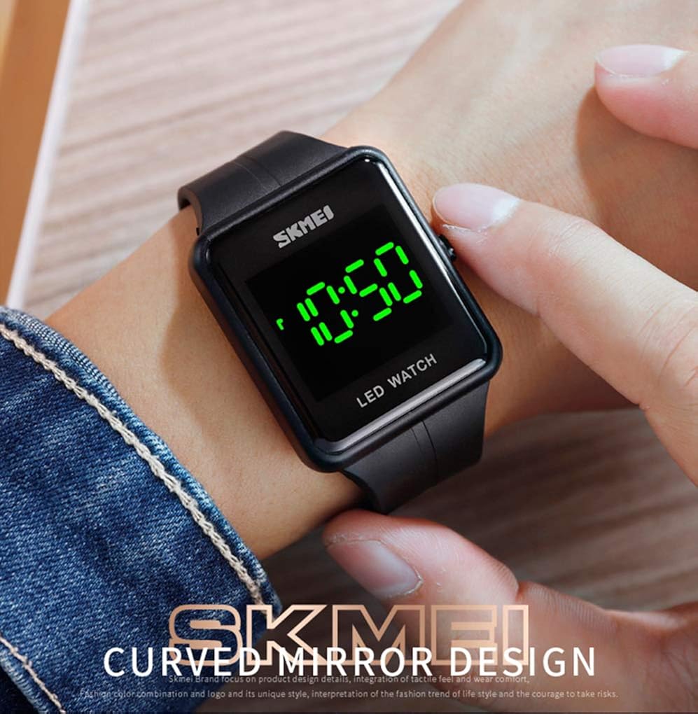 Gosasa Unisex Square LED Digital Watch Large Face Fashion 3Bar Waterproof Sports Electronic for Men Watch for Women Student Silicone Strap Student Military Outdoor Sports Watch - Image 5