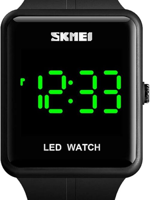 Gosasa Unisex Square LED Digital Watch Large Face Fashion 3Bar Waterproof Sports Electronic for Men Watch for Women Student Silicone Strap Student Military Outdoor Sports Watch