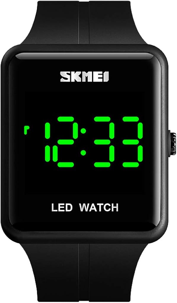 Gosasa Unisex Square LED Digital Watch Large Face Fashion 3Bar Waterproof Sports Electronic for Men Watch for Women Student Silicone Strap Student Military Outdoor Sports Watch