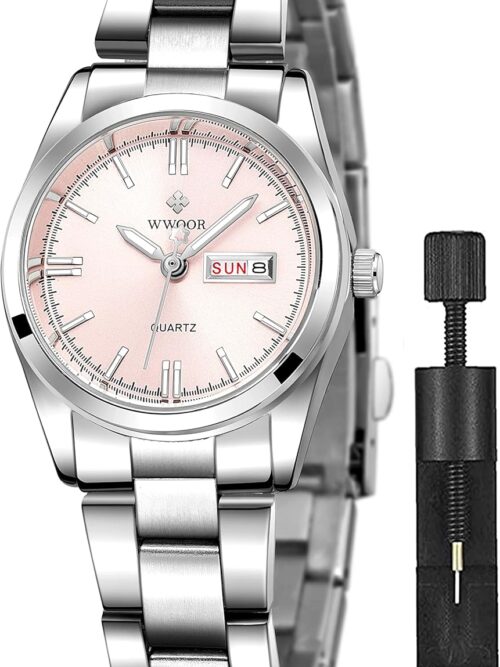 Gosasa Women's Silver Stainless Steel Band Wrist Watches Fashion Quartz Analog Watch Small Face Ladies Dress Watch
