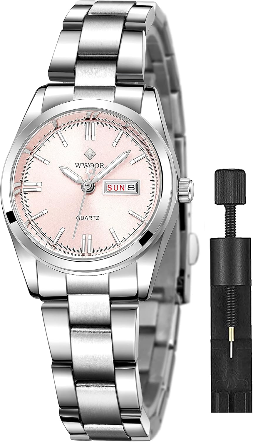 Gosasa Women's Silver Stainless Steel Band Wrist Watches Fashion Quartz Analog Watch Small Face Ladies Dress Watch