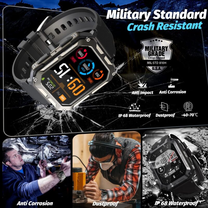 HOFIT Smart Watch for Men, Bluetooth Call(Answer\/Make Call) Mens Watches, Military Rugged Smart Watches, 1.83in HD Touch Screen, Fitness Watch for Android iOS, Activities Tracker, Gifts for Men - Image 2