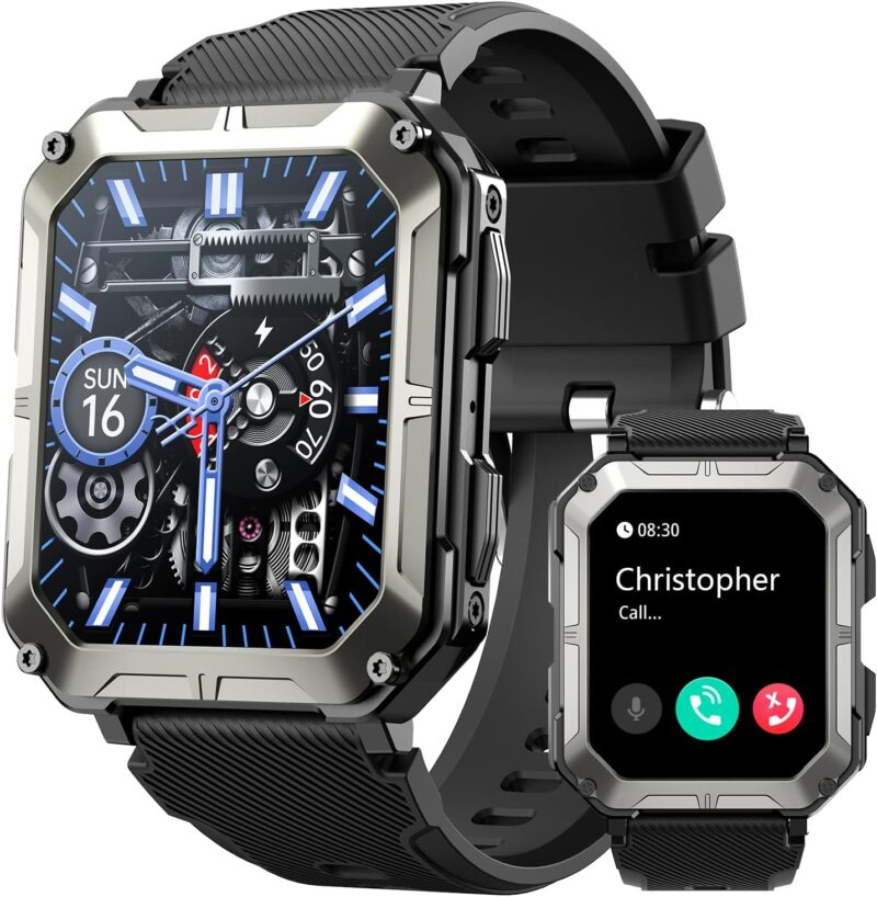 HOFIT Smart Watch for Men, Bluetooth Call(Answer\/Make Call) Mens Watches, Military Rugged Smart Watches, 1.83in HD Touch Screen, Fitness Watch for Android iOS, Activities Tracker, Gifts for Men