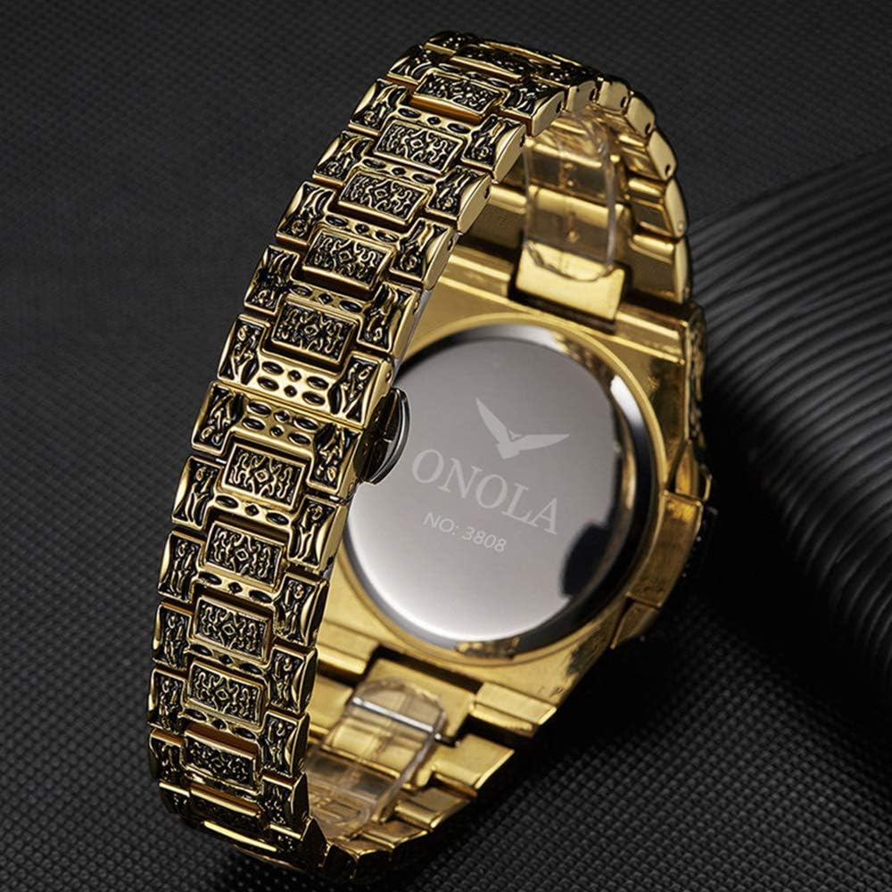 HUNRUY Retro Watches for Men Quartz Watches Tattoo Pattern Carved Stainless Steel Bracelet Waterproof Wrist Watch - Image 4
