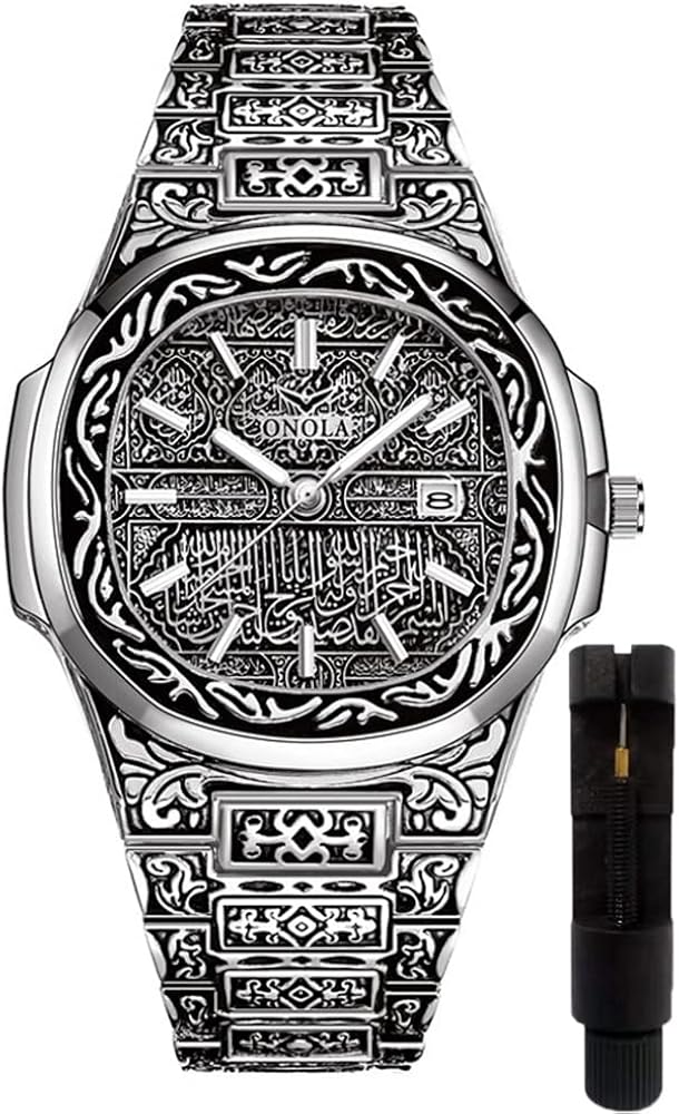 HUNRUY Retro Watches for Men Quartz Watches Tattoo Pattern Carved Stainless Steel Bracelet Waterproof Wrist Watch - Image 8