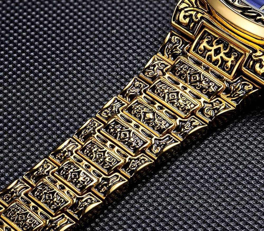 HUNRUY Retro Watches for Men Quartz Watches Tattoo Pattern Carved Stainless Steel Bracelet Waterproof Wrist Watch - Image 5
