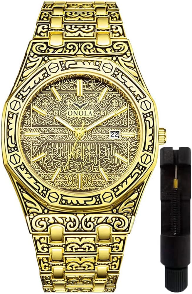HUNRUY Retro Watches for Men Quartz Watches Tattoo Pattern Carved Stainless Steel Bracelet Waterproof Wrist Watch - Image 7