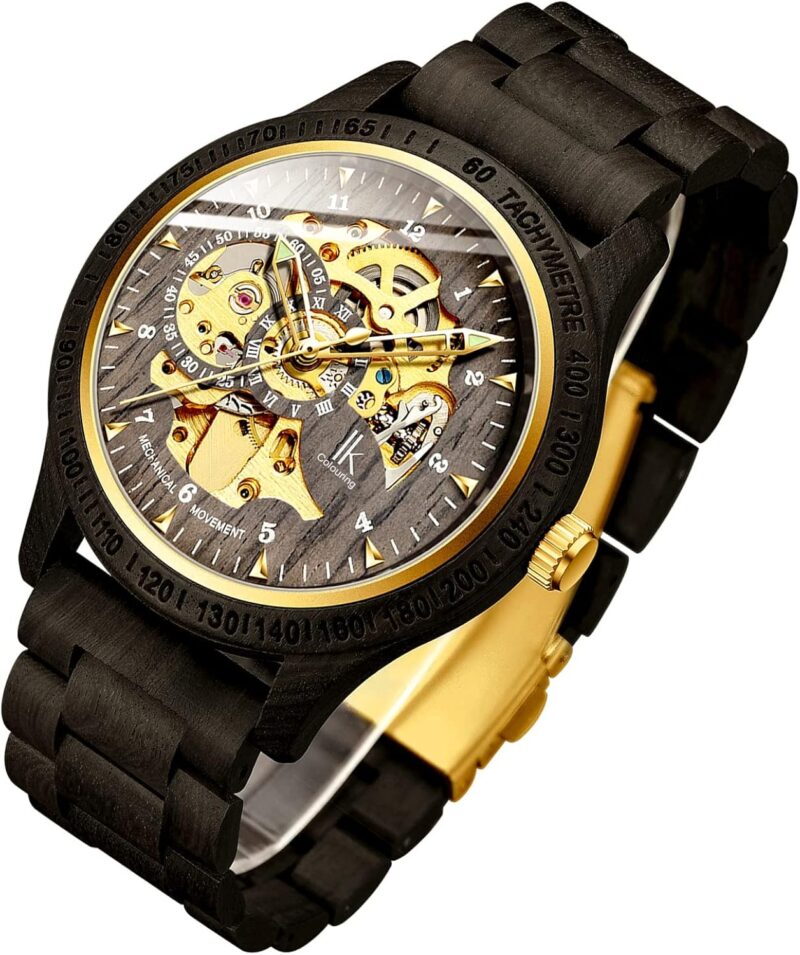 IK COLOURING Men's Watches Luxury Mechanical Wooden Case Skeleton Lumious Automatic Self-Winding Lightweight Genuine Leather Bracelet\/Wood Band Wrist Watch - Image 10