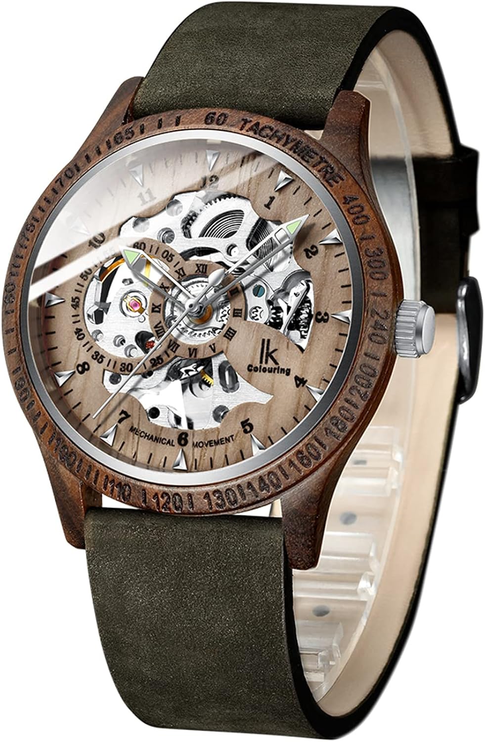 IK COLOURING Men's Watches Luxury Mechanical Wooden Case Skeleton Lumious Automatic Self-Winding Lightweight Genuine Leather Bracelet\/Wood Band Wrist Watch - Image 9