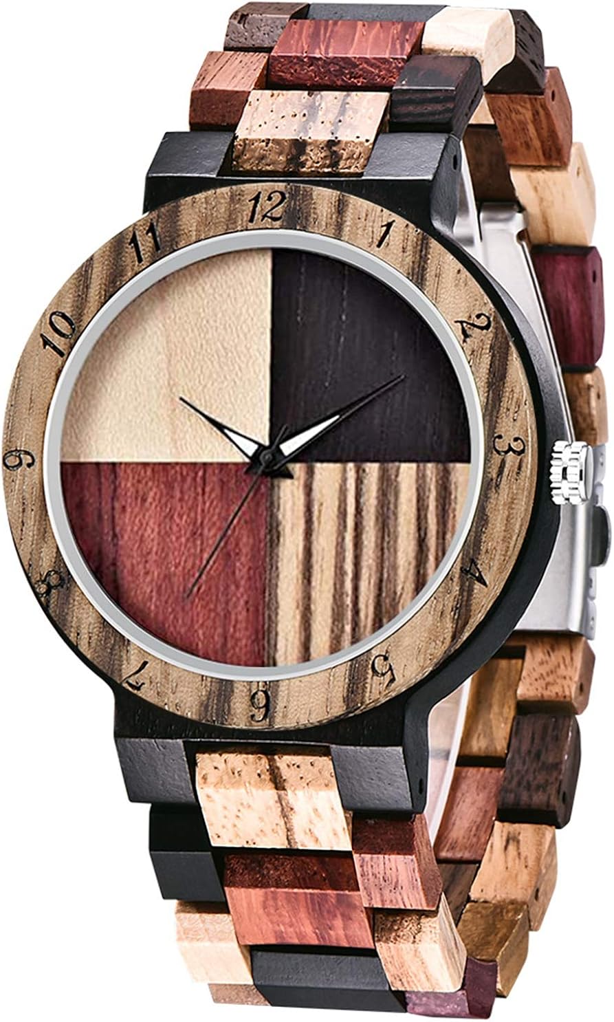 Inverted Geometric Wood Watch Creative Quartz Watches for Men Hand-Made Wooden Mens Watches - Image 8