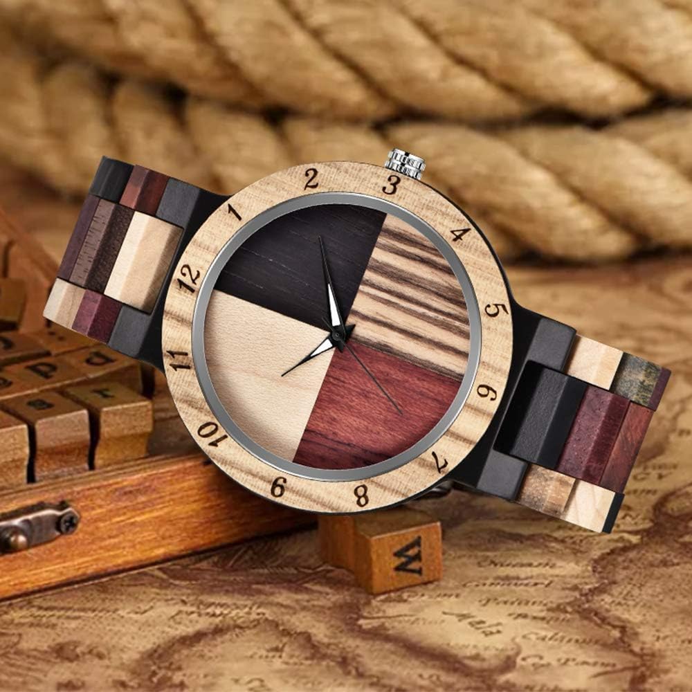 Inverted Geometric Wood Watch Creative Quartz Watches for Men Hand-Made Wooden Mens Watches - Image 3