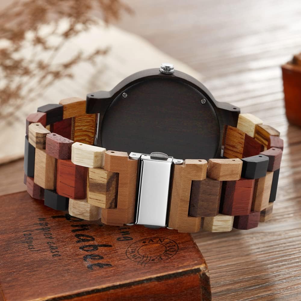 Inverted Geometric Wood Watch Creative Quartz Watches for Men Hand-Made Wooden Mens Watches - Image 7