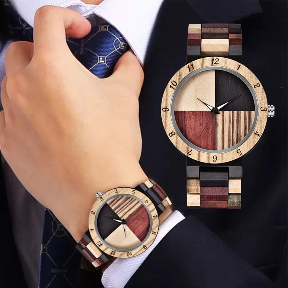 Inverted Geometric Wood Watch Creative Quartz Watches for Men Hand-Made Wooden Mens Watches - Image 6