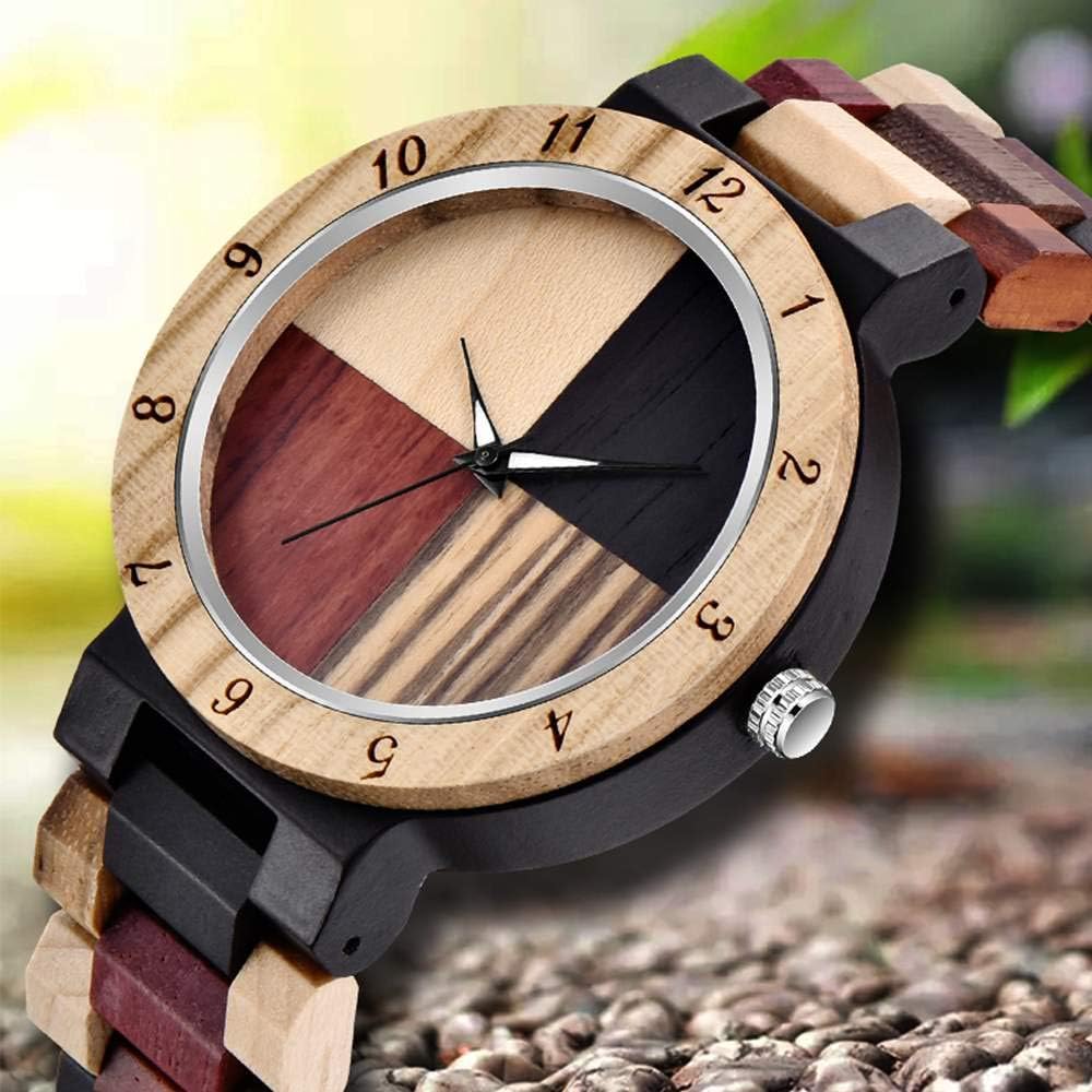 Inverted Geometric Wood Watch Creative Quartz Watches for Men Hand-Made Wooden Mens Watches - Image 2