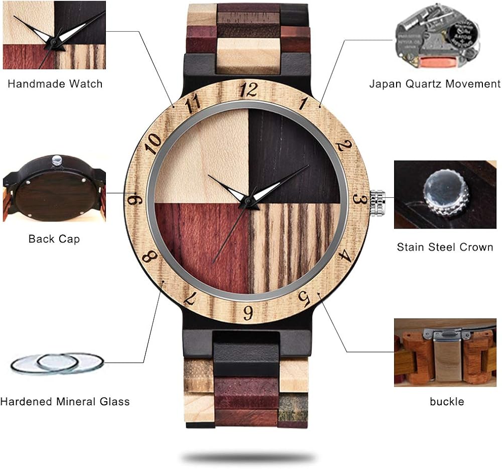 Inverted Geometric Wood Watch Creative Quartz Watches for Men Hand-Made Wooden Mens Watches - Image 4