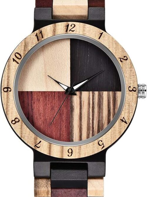 Inverted Geometric Wood Watch Creative Quartz Watches for Men Hand-Made Wooden Mens Watches