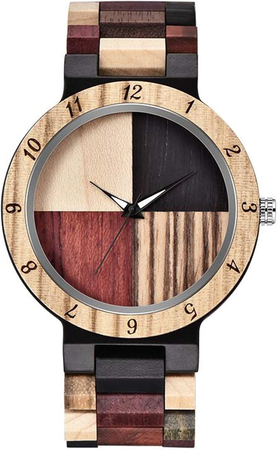 Inverted Geometric Wood Watch Creative Quartz Watches for Men Hand-Made Wooden Mens Watches
