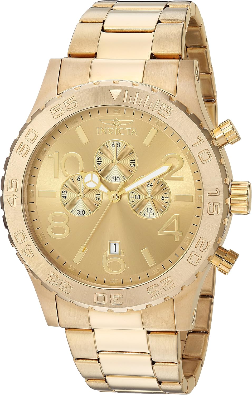 Invicta Men's 1270 Specialty Chronograph Gold Dial 18k Gold Ion-Plated Stainless Steel Watch