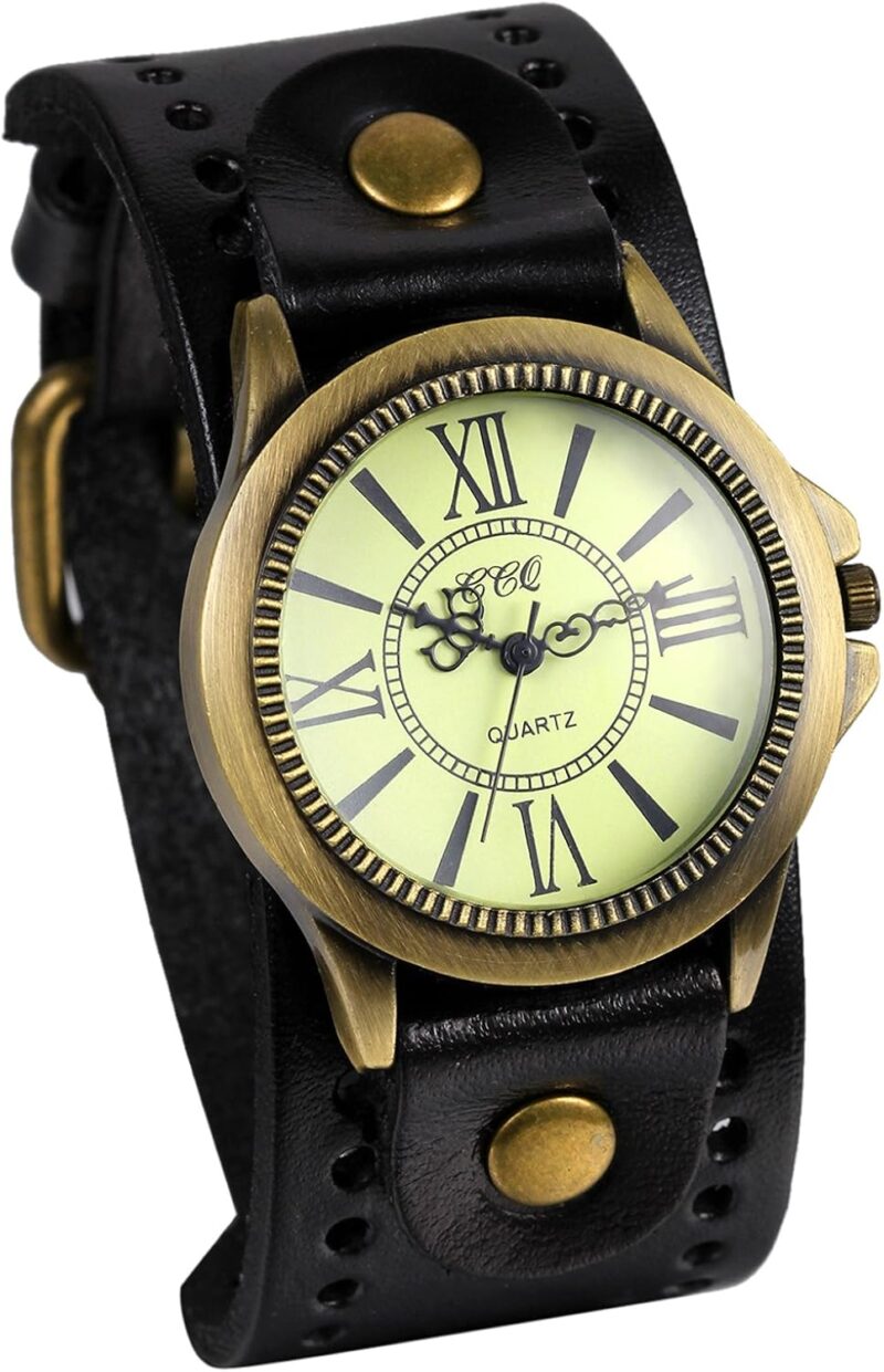 JewelryWe Vintage Wrist Watch Wide Leather Strap Band Cuff Quartz Watches for Men Women, for Father\u2019s Day - Image 9