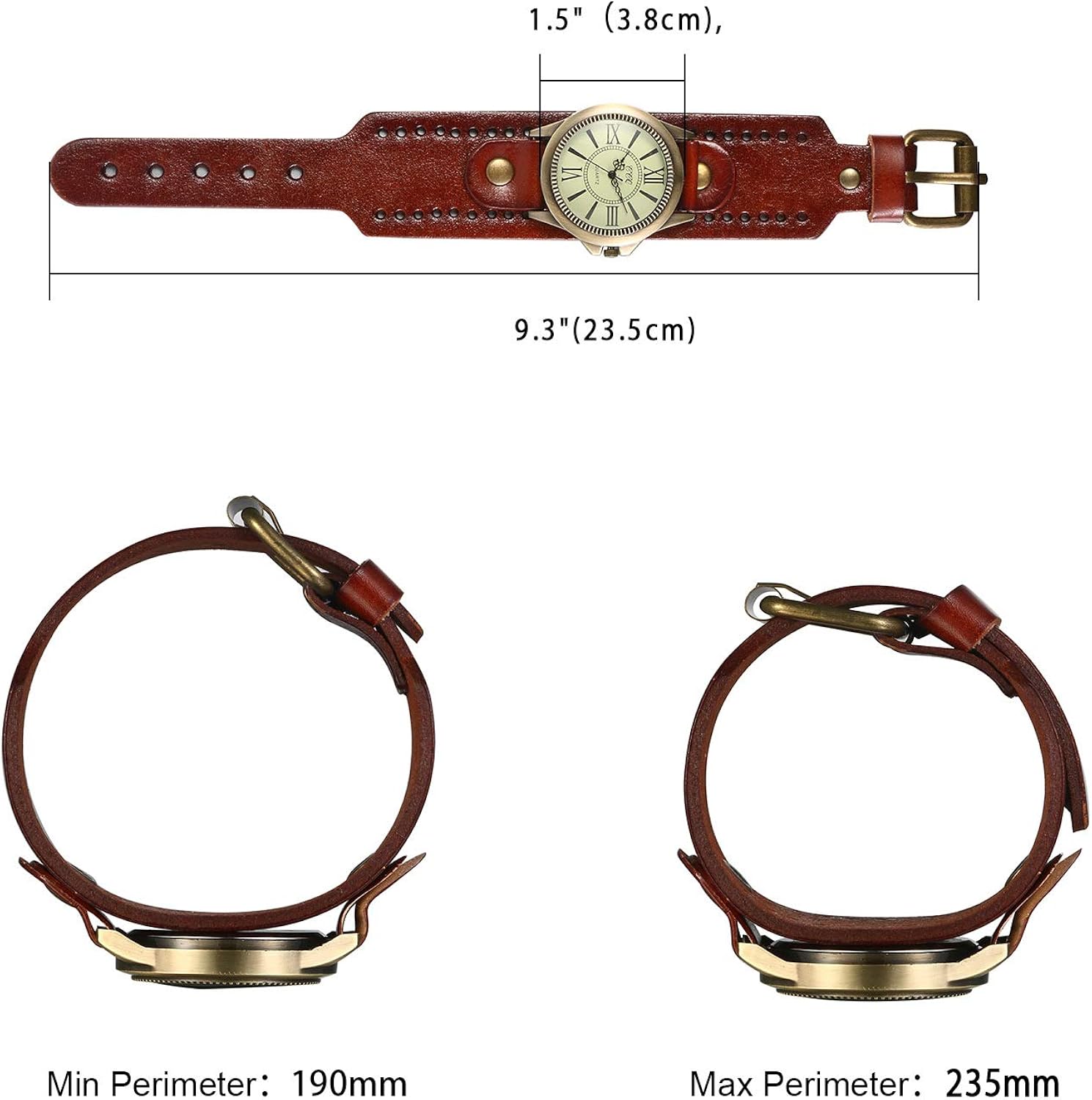 JewelryWe Vintage Wrist Watch Wide Leather Strap Band Cuff Quartz Watches for Men Women, for Father\u2019s Day - Image 6