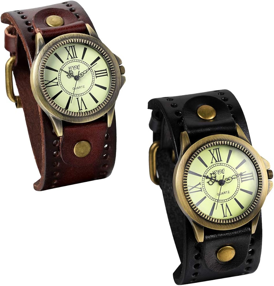 JewelryWe Vintage Wrist Watch Wide Leather Strap Band Cuff Quartz Watches for Men Women, for Father\u2019s Day - Image 10