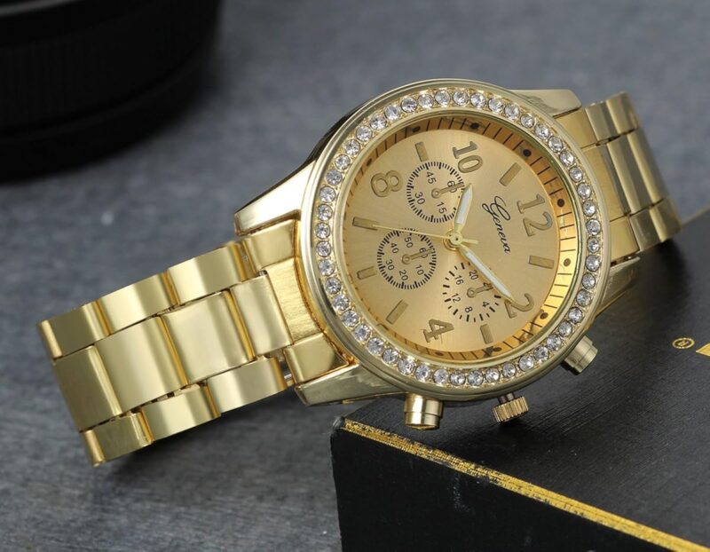 Lancardo Men's Women's Gold Stainless Steel Quartz Rhinestone Wrist Watch for Mother and Father - Image 2