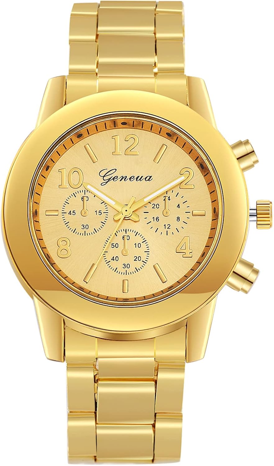 Lancardo Men's Women's Gold Stainless Steel Quartz Rhinestone Wrist Watch for Mother and Father - Image 8