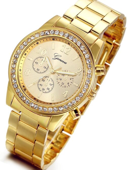 Lancardo Men's Women's Gold Stainless Steel Quartz Rhinestone Wrist Watch for Mother and Father