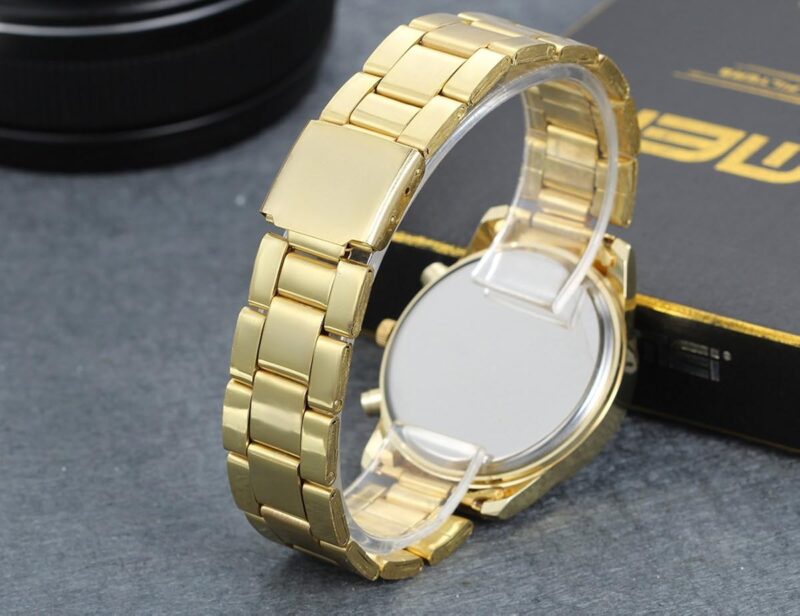 Lancardo Men's Women's Gold Stainless Steel Quartz Rhinestone Wrist Watch for Mother and Father - Image 3
