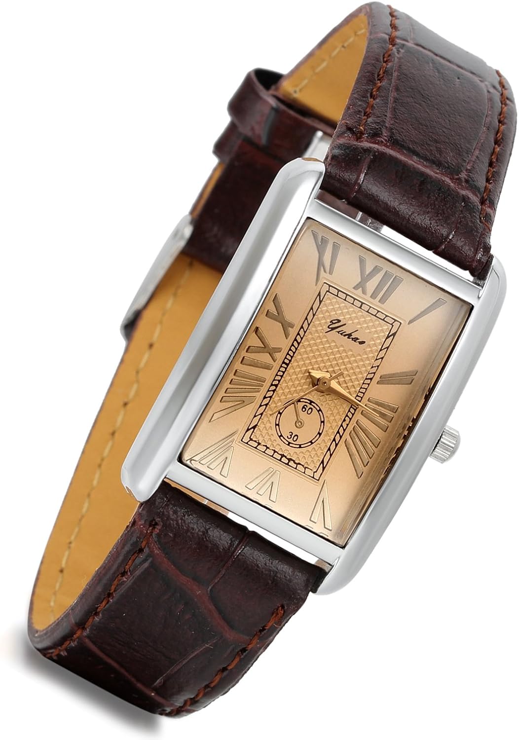 Lancardo Retro Vintage Square Quartz Analog Watch Silver Tone Case Crocodile Pattern Brown Leather Business Casual Dress Wrist Watch for Father's Day - Image 11