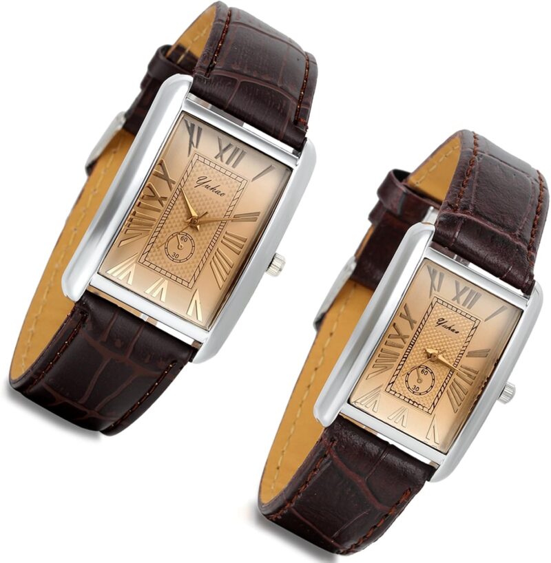Lancardo Retro Vintage Square Quartz Analog Watch Silver Tone Case Crocodile Pattern Brown Leather Business Casual Dress Wrist Watch for Father's Day - Image 7