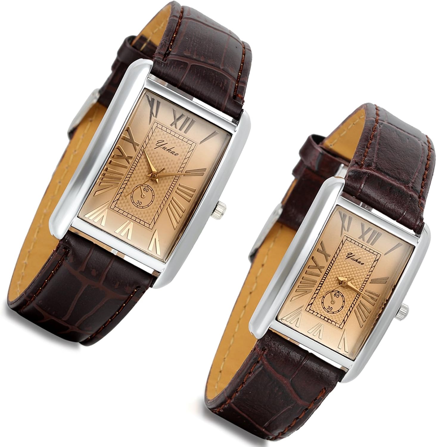 Lancardo Retro Vintage Square Quartz Analog Watch Silver Tone Case Crocodile Pattern Brown Leather Business Casual Dress Wrist Watch for Father's Day - Image 7