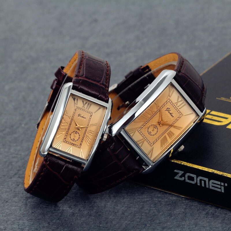 Lancardo Retro Vintage Square Quartz Analog Watch Silver Tone Case Crocodile Pattern Brown Leather Business Casual Dress Wrist Watch for Father's Day - Image 5