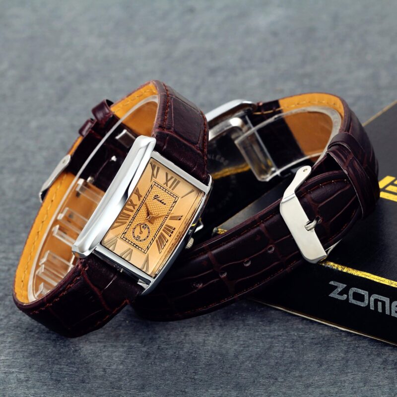 Lancardo Retro Vintage Square Quartz Analog Watch Silver Tone Case Crocodile Pattern Brown Leather Business Casual Dress Wrist Watch for Father's Day - Image 6