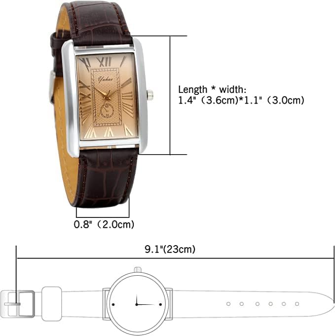 Lancardo Retro Vintage Square Quartz Analog Watch Silver Tone Case Crocodile Pattern Brown Leather Business Casual Dress Wrist Watch for Father's Day - Image 2