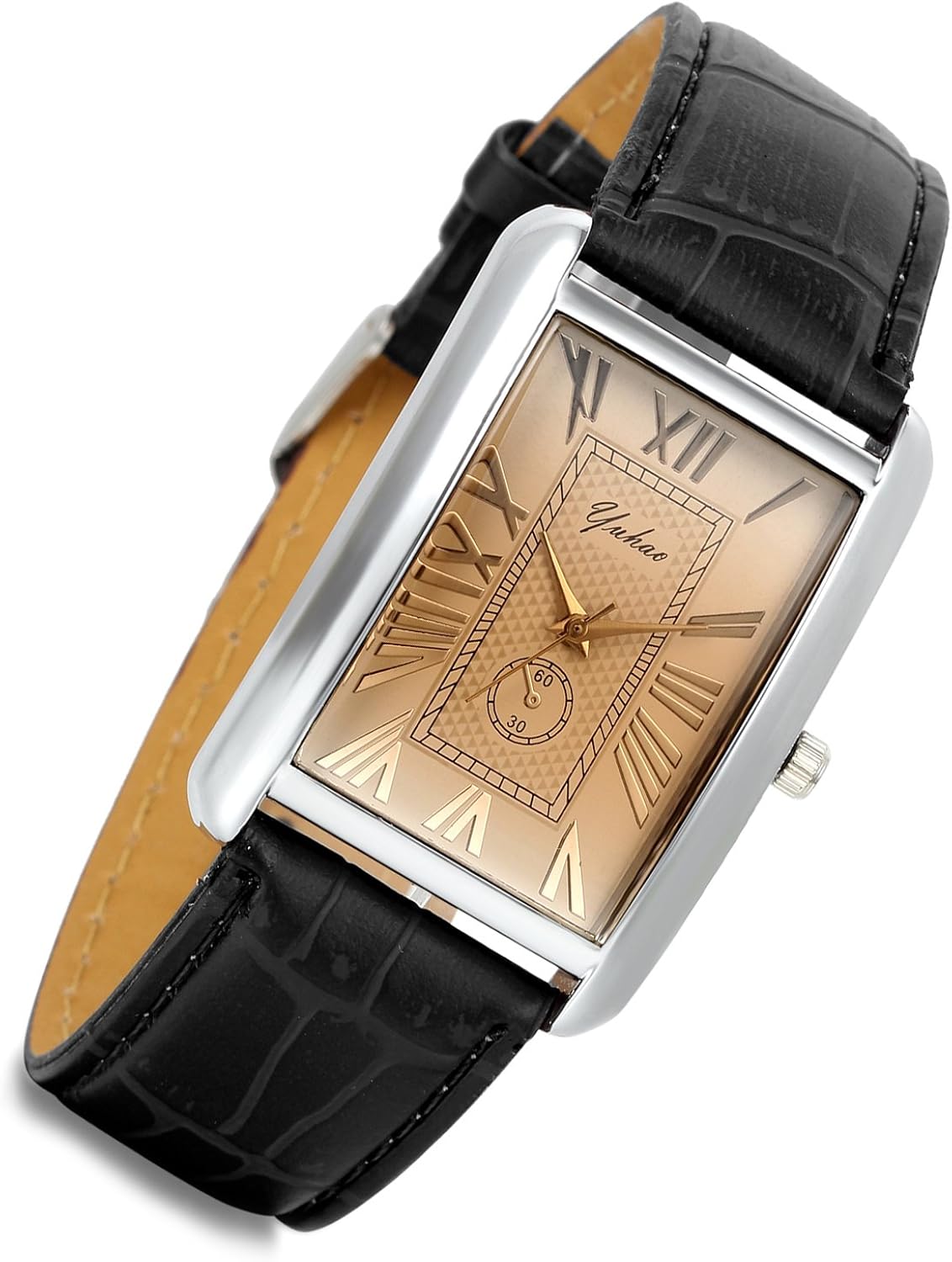 Lancardo Retro Vintage Square Quartz Analog Watch Silver Tone Case Crocodile Pattern Brown Leather Business Casual Dress Wrist Watch for Father's Day - Image 13