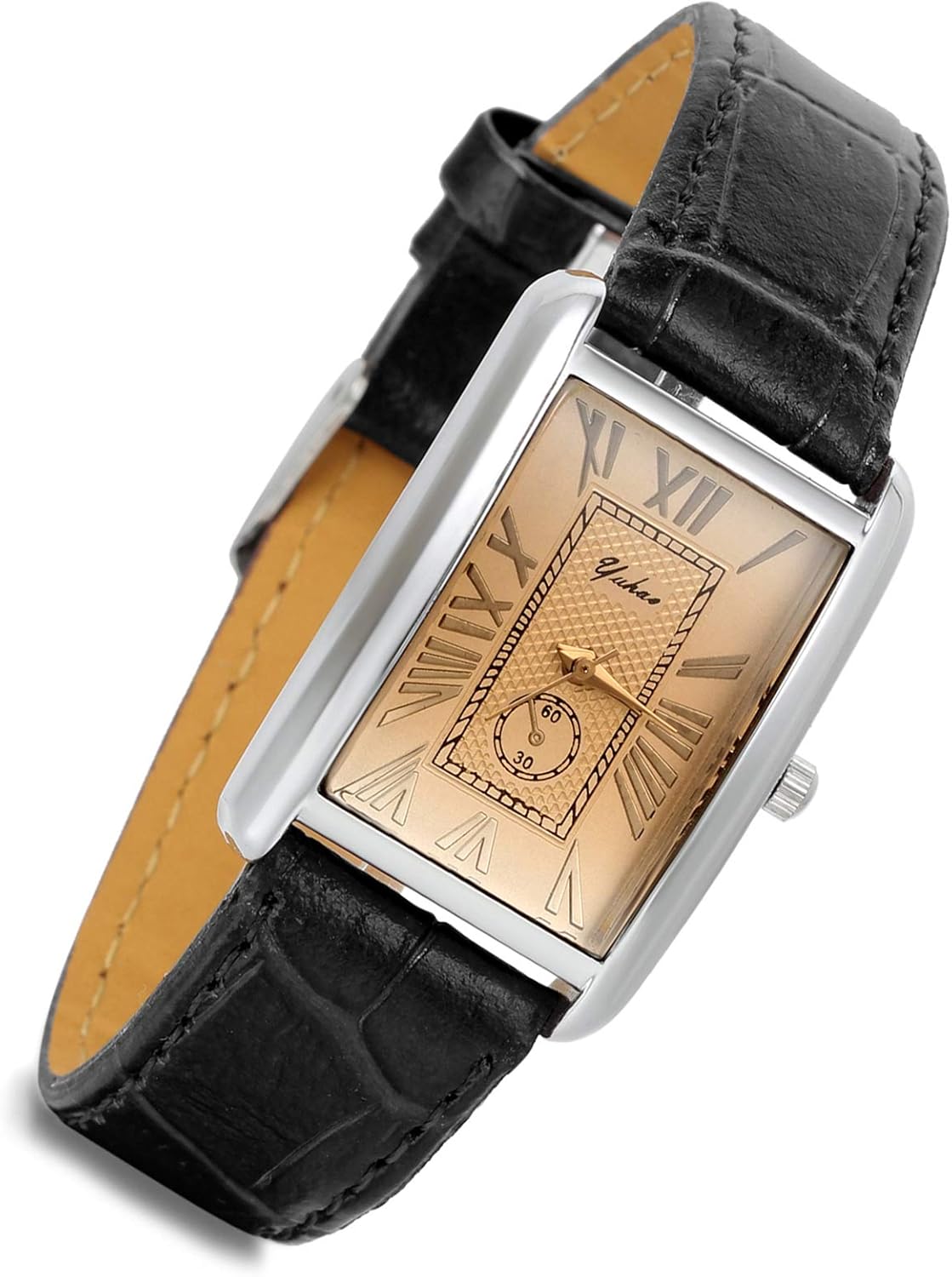 Lancardo Retro Vintage Square Quartz Analog Watch Silver Tone Case Crocodile Pattern Brown Leather Business Casual Dress Wrist Watch for Father's Day - Image 9