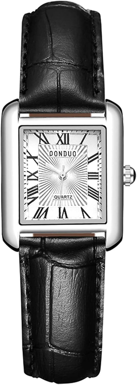 Lancardo Retro Vintage Square Quartz Analog Watch Silver Tone Case Crocodile Pattern Brown Leather Business Casual Dress Wrist Watch for Father's Day - Image 12