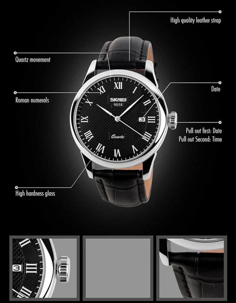 MASTOP Mens Quartz Watch Roman Numeral Business Casual Fashion Analog Wrist Watch Classic Calendar Date Window 30M Waterproof Comfortable Leather Watches - Image 2