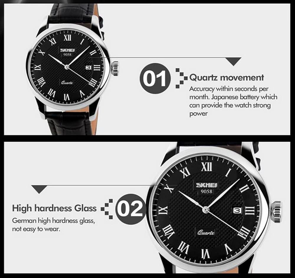 MASTOP Mens Quartz Watch Roman Numeral Business Casual Fashion Analog Wrist Watch Classic Calendar Date Window 30M Waterproof Comfortable Leather Watches - Image 4