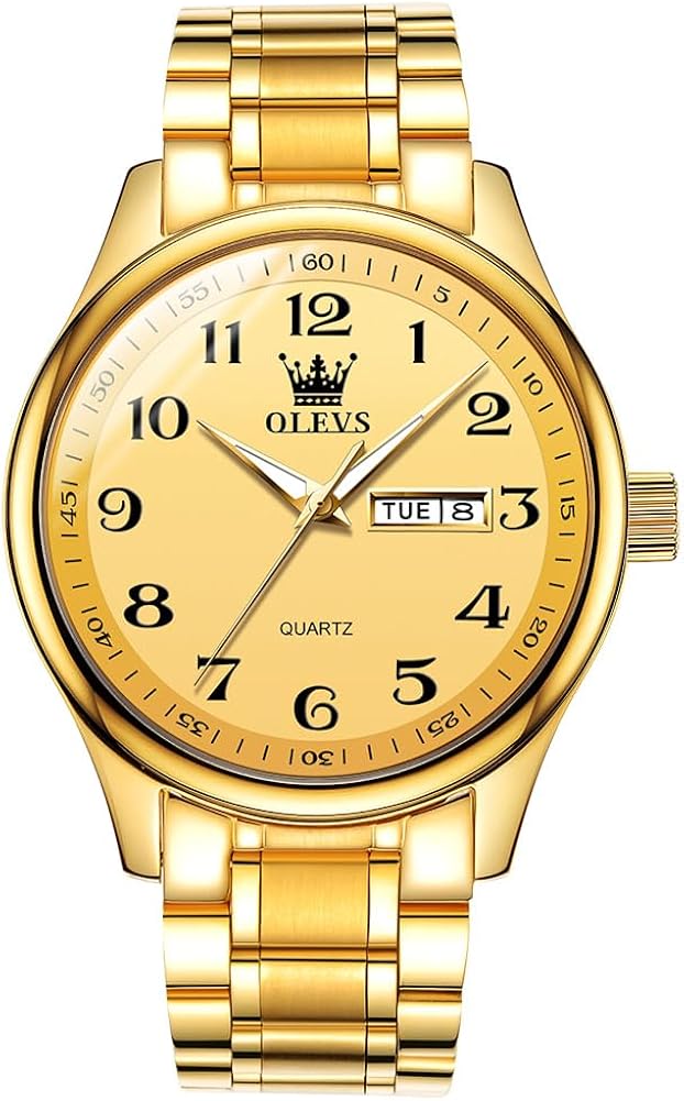Men's Casual Stainless Steel Watch, Big Face Easy to Read Analog Quartz Watch with Day and Date, Classic Waterproof Diamond Roman Arabic Numerals Dial Dress Watch for Men, Gold Silver Black Band - Image 11