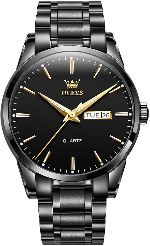 Men's Casual Stainless Steel Watch, Big Face Easy to Read Analog Quartz Watch with Day and Date, Classic Waterproof Diamond Roman Arabic Numerals Dial Dress Watch for Men, Gold Silver Black Band - Image 10