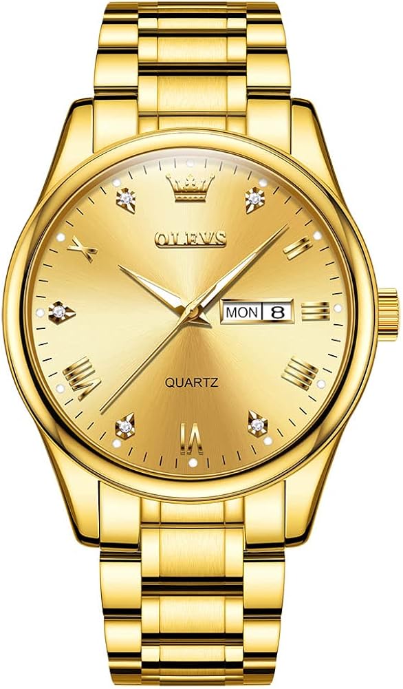 Men's Casual Stainless Steel Watch, Big Face Easy to Read Analog Quartz Watch with Day and Date, Classic Waterproof Diamond Roman Arabic Numerals Dial Dress Watch for Men, Gold Silver Black Band - Image 9