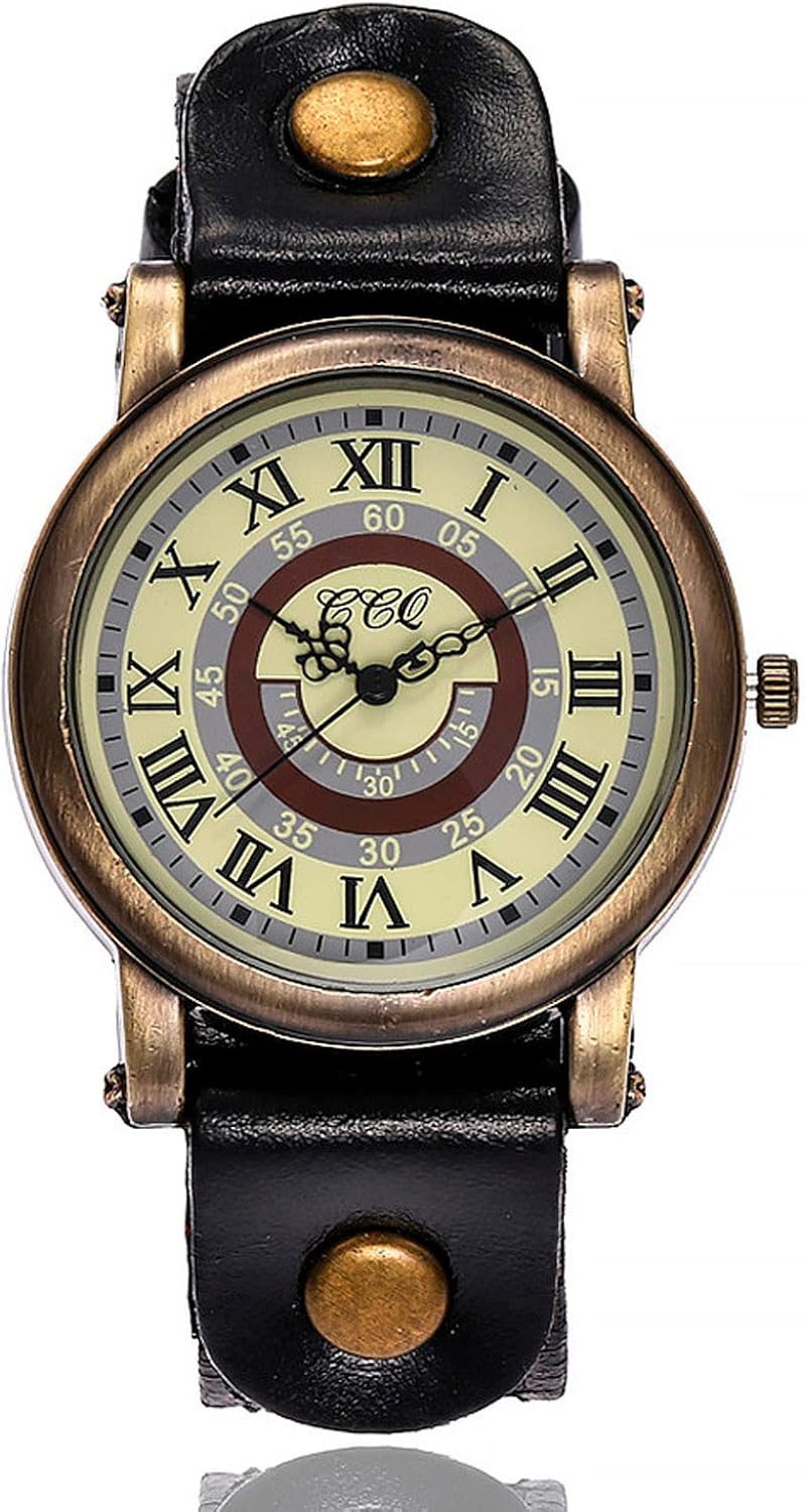 Men's Leather Casual Quartz Watch, Punk Retro Simple Fashion Buckle Strap Leather Casual Cuff Watch - Image 5